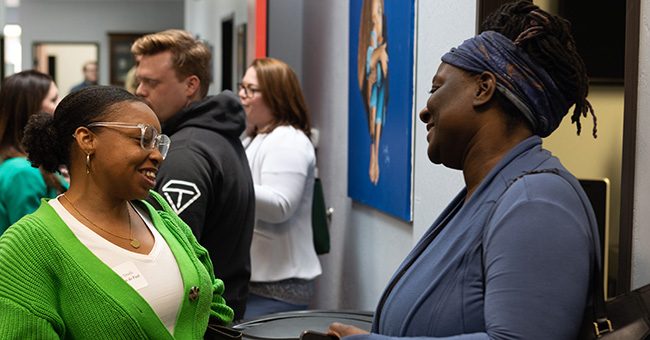 Guests gather in the hallways of the STN studios in downtown Phoenix prior to the taping of the April episode of It Happens at STN on April 6, 2023 (STN/Brett Haehl)