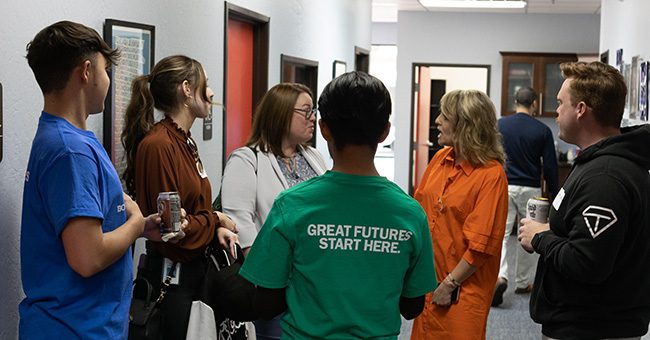 Guests gather in the hallways of the STN studios in downtown Phoenix prior to the taping of the April episode of It Happens at STN on April 6, 2023 (STN/Brett Haehl)