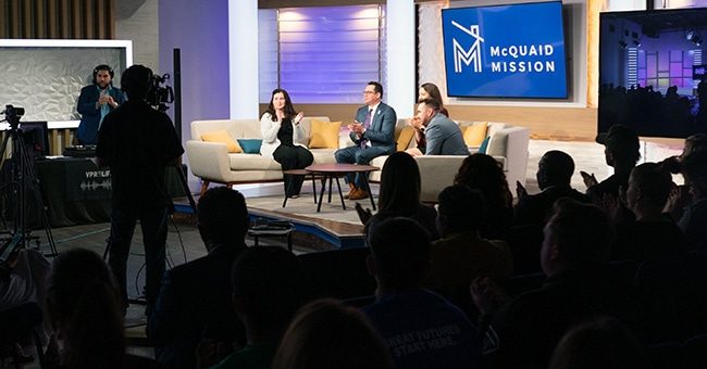 The live studio audience watches the McQuaid Mission action panel during the taping of the April episode of It Happens at STN on April 6, 2023 (STN/Brett Haehl)