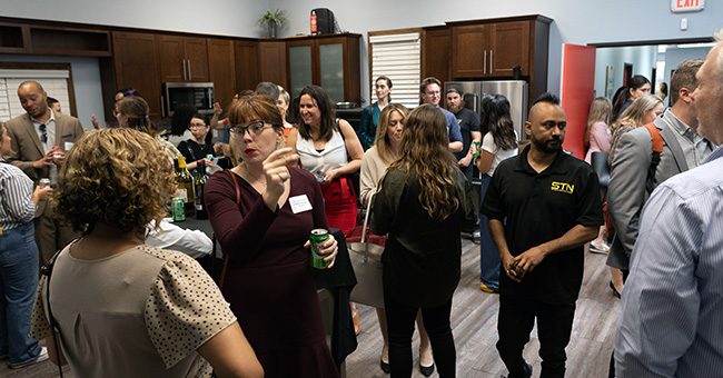 Guests gather in the STN kitchen before the taping of It Happens at STN: Episode 8 on May 4, 2023 (STN / Brett Haehl)