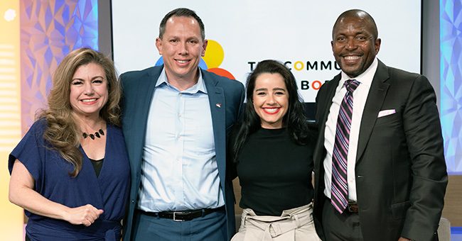 The Community Collaborative action panel featuring Monica Villalobos, Chris Lynne, Lucy Fernandez, and Robin Reed on stage during the taping of Episode 10 of It Happens at STN. (STN/ Brett Haehl)