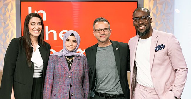 The In the Room action panel featuring Stephanie Parra, Zahraa Alfatlawi, Dr. Chad Gestson, and Lloyd Hopkins on stage during the taping of Episode 10 of It Happens at STN. (STN/ Brett Haehl)