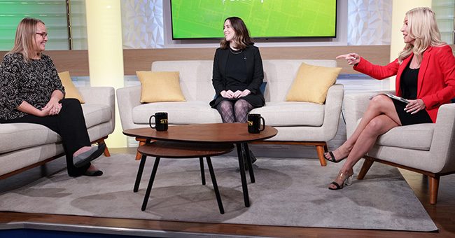 Project Greenprint host Kristen Keogh talks with Hillary Bryant, Executive Director of Waste Not and Nicole Hill, the Climate Program Director at The Nature Conservancy during the taping of It Happens at STN Episode 4 on December 2, 2022 (STN/Brett Haehl)