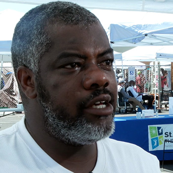 Human Services Campus Project Connect Client Anthony talks to the STN crew at an event in Downtown Phoenix. (STN)