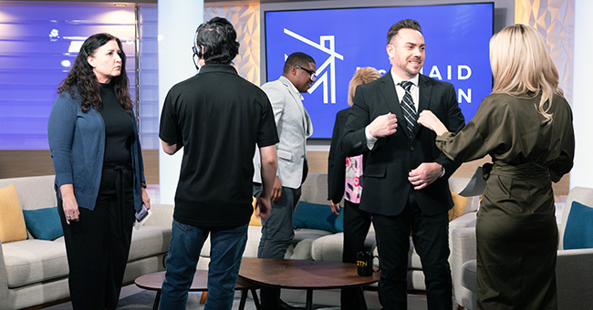 McQuaid Mission action panel guests getting ready during the taping of Episode 10 of It Happens at STN. (STN/ Brett Haehl)